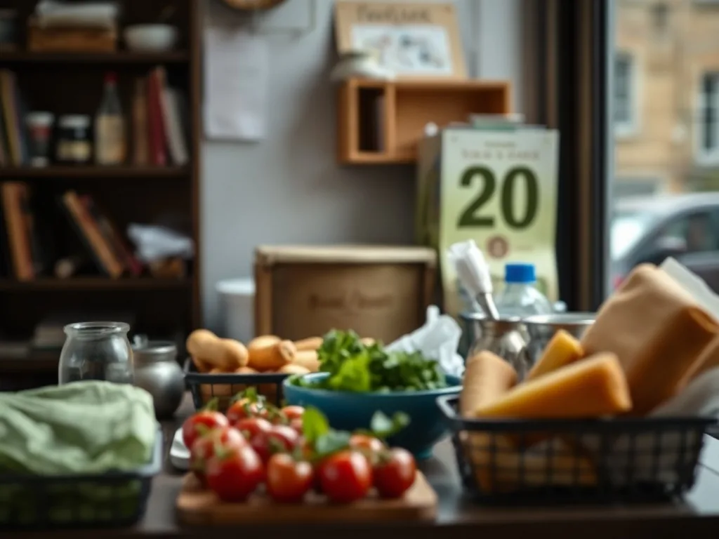 Assortiment de plats colorés anti-cholestérol sur une table en bois: salade de quinoa, soupe verte, poisson en papillote et