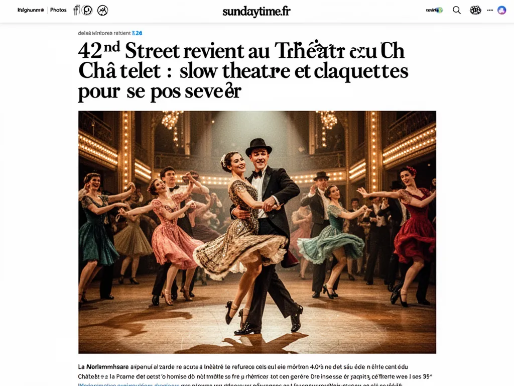 Scène du Théâtre du Châtelet avec un grand escarpement de lumières dorées, un groupe de danseurs en costume années 30 et un