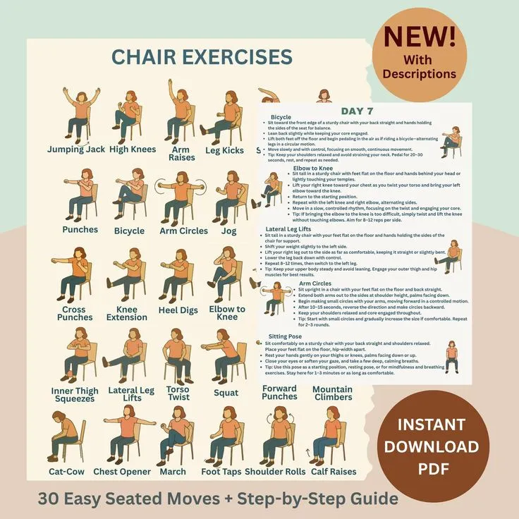 Une femme assise sur une chaise de bureau, les yeux fermés, les mains posées sur les genoux, dans une posture de torsion